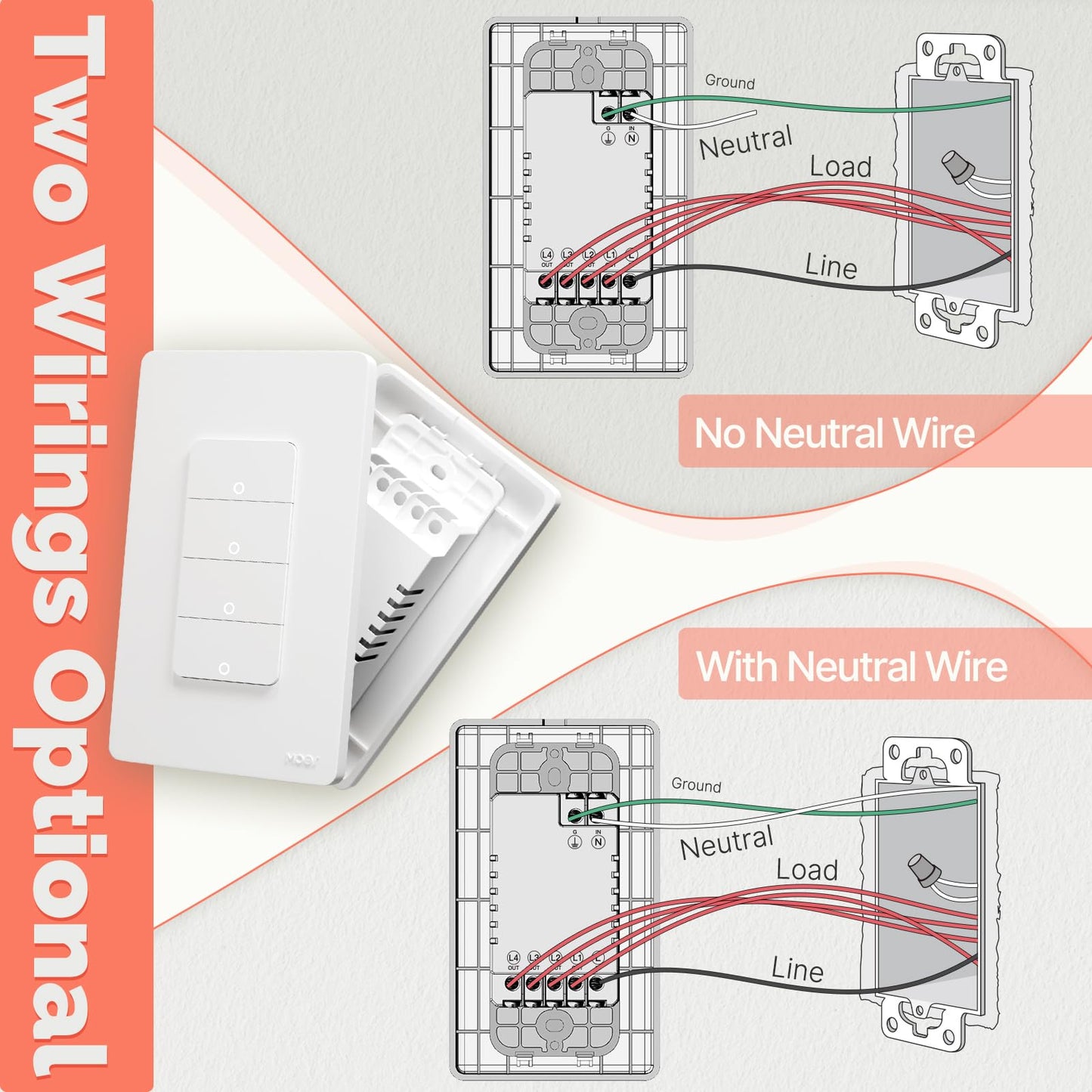MOES Zigbee Smart Switches 2 Gang, No Neutral Wire, Require MOES Zigbee Hub, Double Inteligente Light Switch, Compatible with Alexa Google Assistant, Support Tuya Smart Life