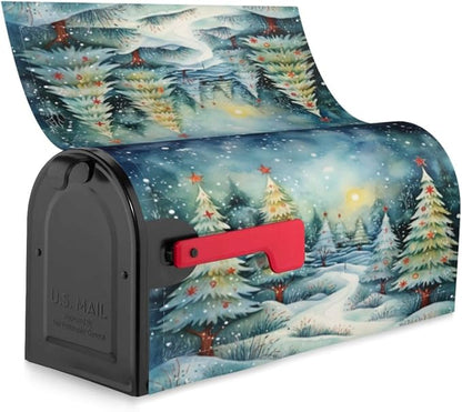 DADABULIU Mailbox Covers Christmas Tree Watercolor Winter Forest Christmas Tree Watercolor Winter Forest Magnetic Letter Post Box Cover Standard Size 25.5 x 21 Inch Garden Yard Home Decorative