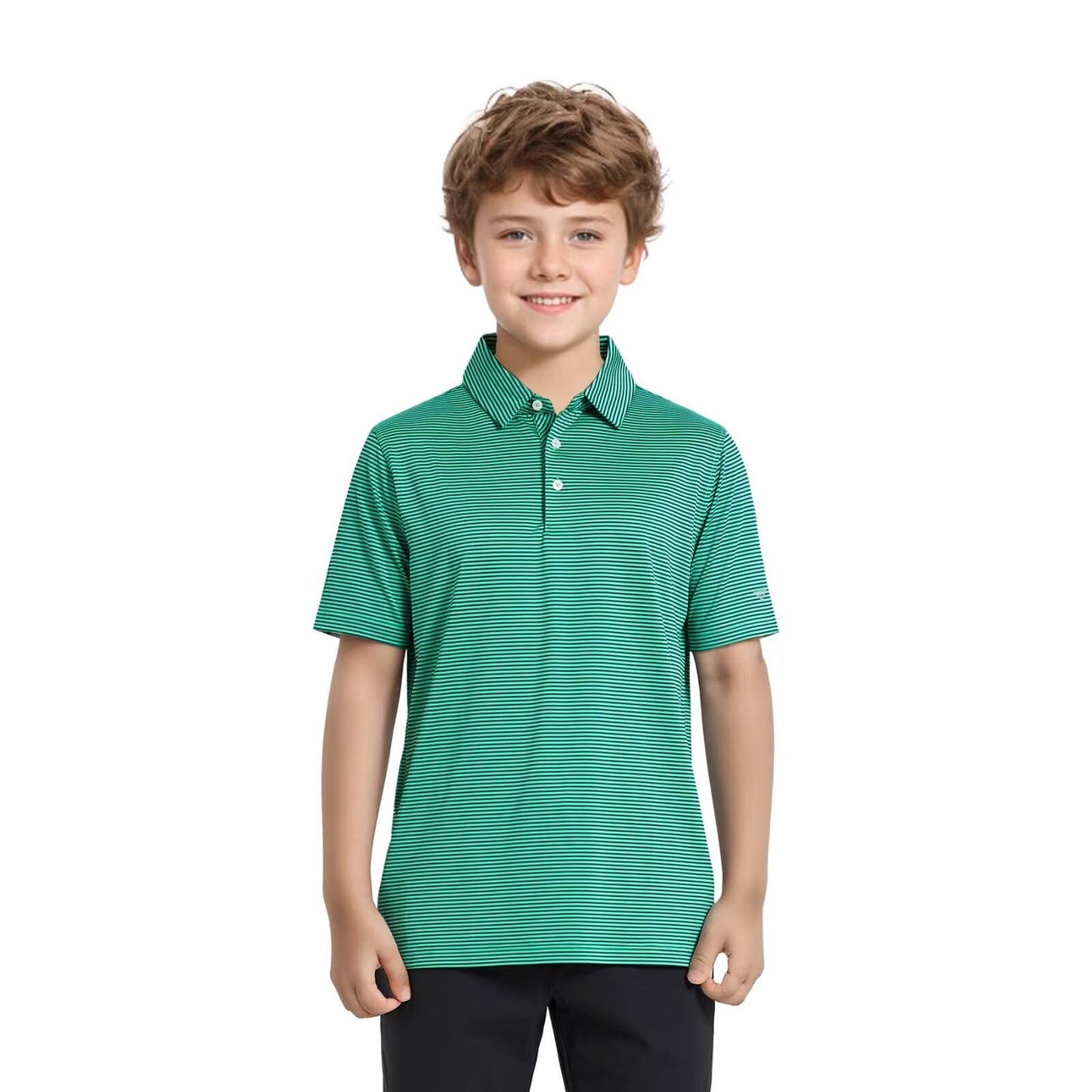 Boys Polo Shirts Short Sleeve Striped Performance Moisture Wicking Dry Fit Golf Shirts for Boys Youth Kids