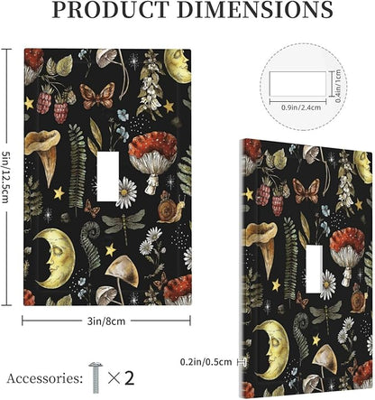 Nature Plant Botanical Daisy Mushroom Snails And Moon Single Toggle Light Switch Plates Cover Decorative 1 Gang Wall Plate Electrica Faceplate for Bathroom Bedroom Decorate Accessories