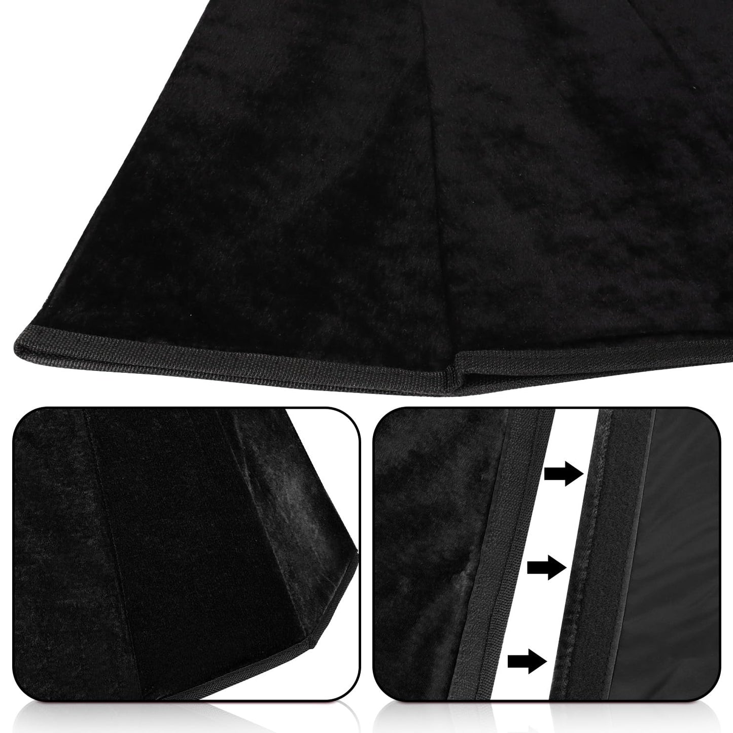 Black Velvet Christmas Tree Collar - Folable Tree Ring & Skirt for Artificial Trees - Base Stand Cover Decoration