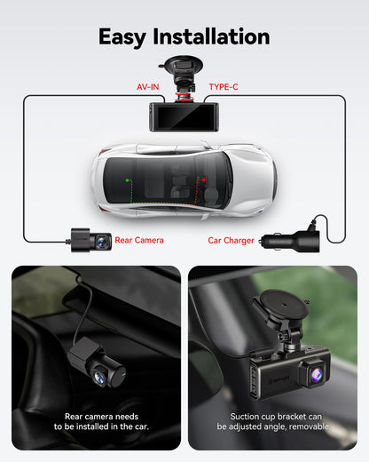 REDTIGER 4K Dash Cam Front and Rear, STARVIS 2 Sensor, Touch Screen 3.18", 128GB Card Included, Voice Control, 5.8GHz WiFi Car Dash Camera, GPS, Night Vision, Emergency Lock, Parking Mode (F7N Touch)