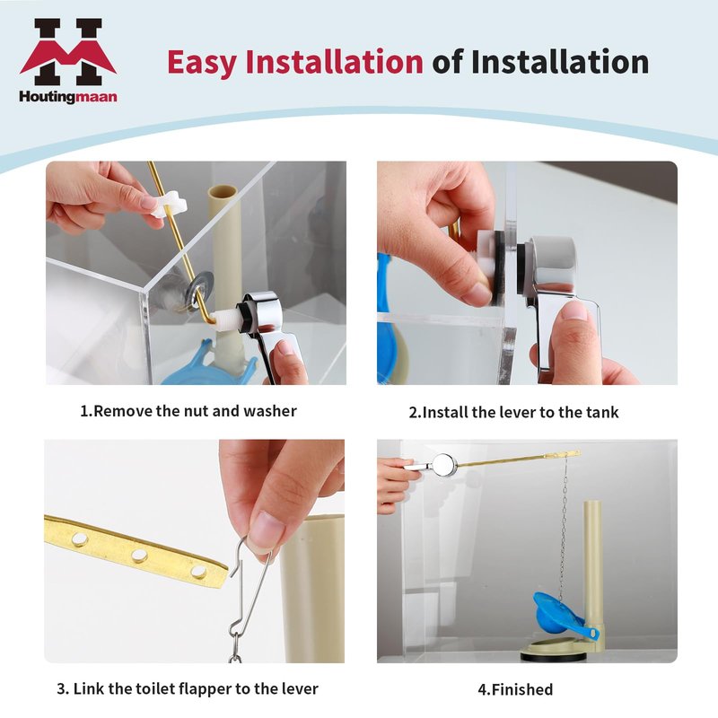 Houtingmaan Toilet Handle Replacement Kit,Toilet Handle Lever for Most Front Mount Toilets, Universal Brass Toliet Flush Handle Lever with Stainless Steel Flapper Chain,Chrome