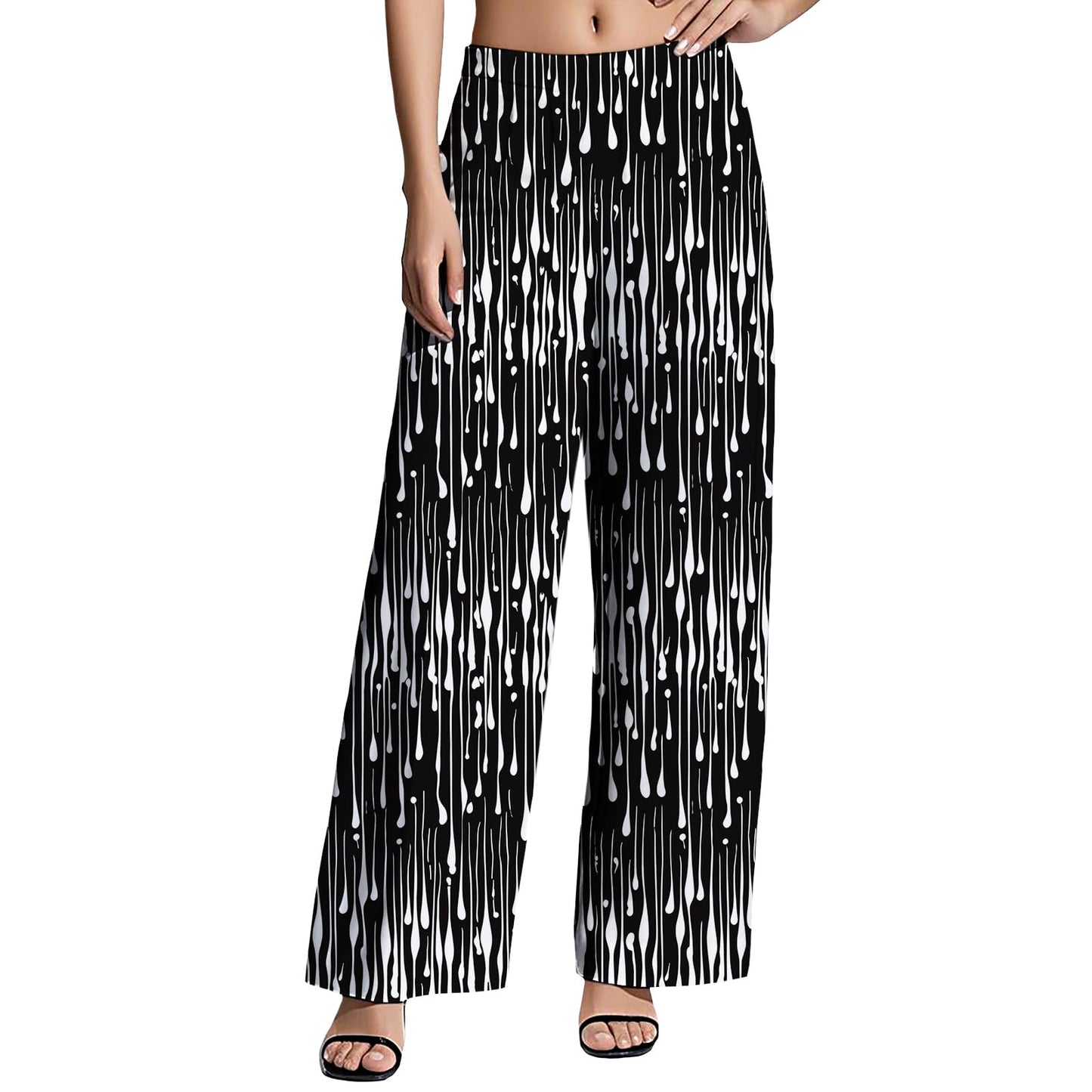 ZOCAVIA Black White Striped Wide Leg Pant for Women Elastic High Waist Palazzo Pants Summer Lightweight Flowy Beach Casual Baggy Trousers with Pockets 4XL