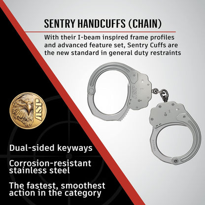 ASP Sentry Chain Handcuffs, Professional Grade, Stainless Steel Frames, Forged Steel Bows, Dual-Sided Keyways, and Double Lock Slots for Tactical Gear and Equipment