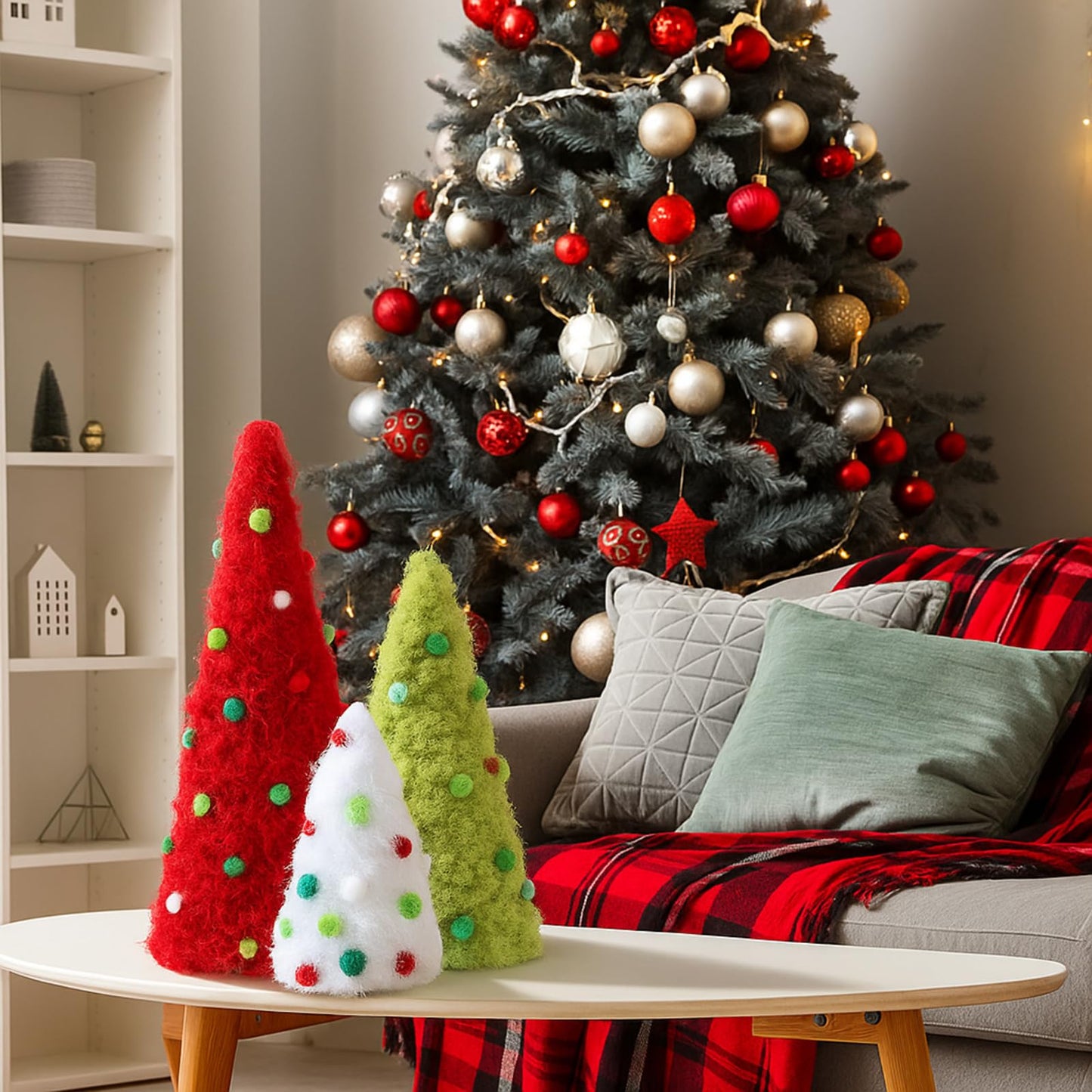 Fullhawl 3 Pcs Christmas Table Decorations Lime Green Furry Christmas Tree Yarn Centerpiece Artificial Plush Fur Fluffy Spot Surface Cone Table Signs Farmhouse Xmas Party Tabletop Decor for Holiday