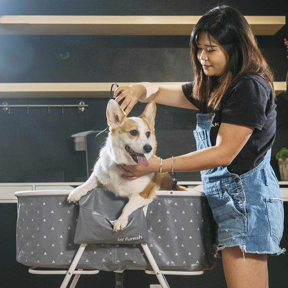 Furesh Little Dipper Dog Bath Tub and Wash Station for Bathing Shower and Grooming, Elevated Foldable and Portable, Indoor and Outdoor, for Small and Medium Size Dogs, Cats and Other Pet (Gray)