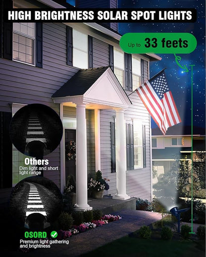 Solar Spot Lights Outdoor, Halloween Bright Solar Landscape Spotlights Waterproof 18LED 2-in-1 Solar Powered Flag Light Adjustable Auto On/Off Uplights for Flag Pole Garden Yard 1Pack (Cool White)