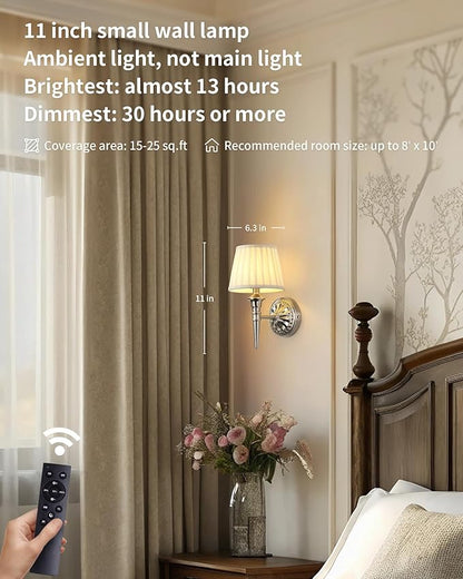 KDG Cordless Wall Sconces Set of 2, Small Wireless 5200mAh Rechargeable Battery Fabric LED Wall Lamps, Portables Lightings for Wall Painting, Living Room, Bedroom, Hallway, Gifts, Night Light (Nickel)