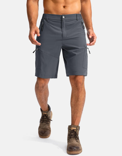 Pudolla Men's Hiking Cargo Shorts 9" Lightweight Outdoor Work Shorts for Men Travel Golf Camping Casual with 5 Zipper Pockets(Deep Grey Small)