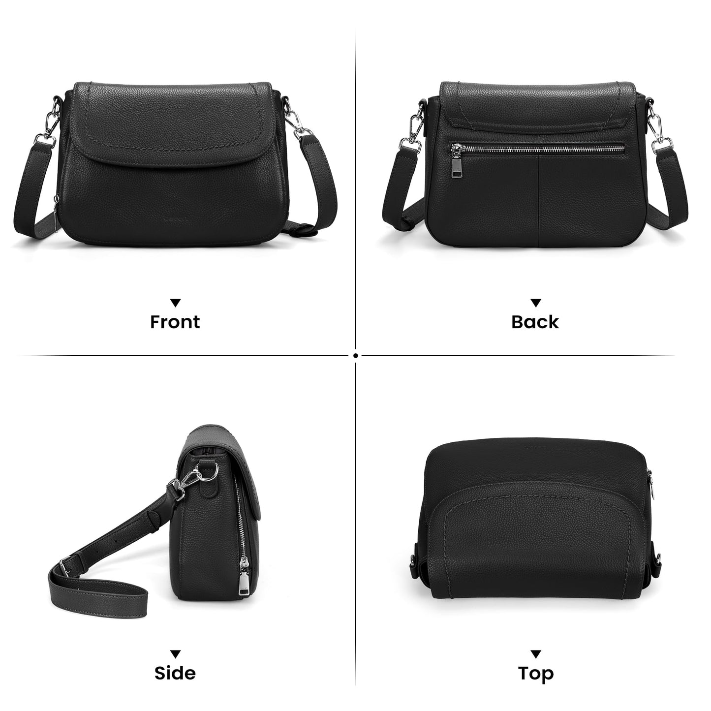 befen Black Genuine Leather Crossbody Bags for Women Medium Womens Saddle Bag Cross Body Purse with Built in RFID Blocking Wallet