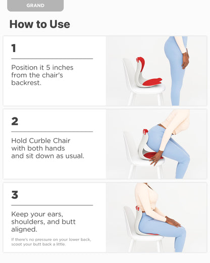 curble Grand(Extra Wide & Sturdy) – Ergonomic Back and Lumbar Support for Good Posture Correction and Back Pain Relief, Perfect for Office, Floor Seat, and Work from Home, Patented (Red)