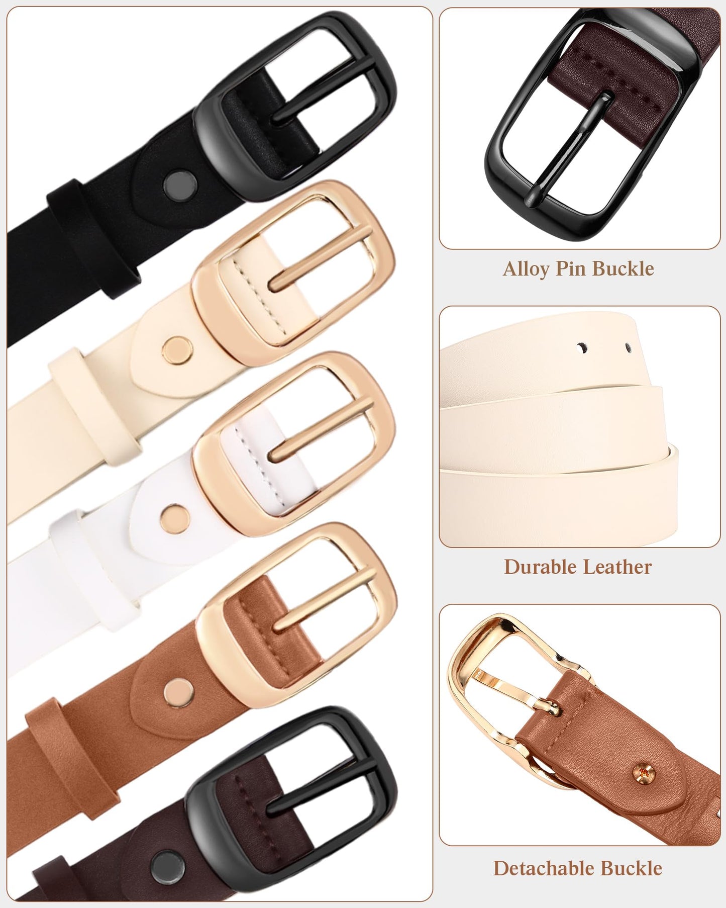 SATINIOR 5 Pack Women's Leather Belts for Jeans & Dresses (M: Fit Waist 31-36 Inches)