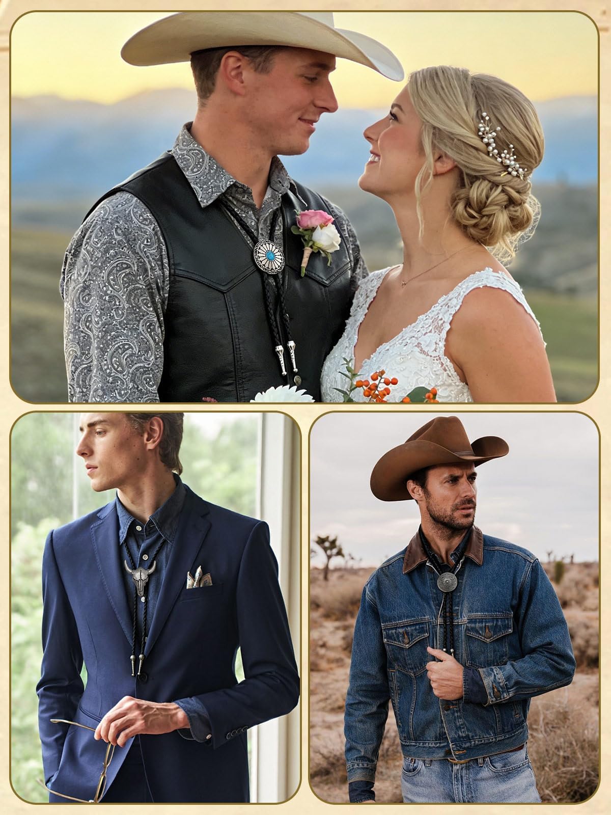 BOARDFEB 8 Piece Vintage Bolo Tie Set Adjustable Bolo Ties Western Leather Necktie Adjustable Costume Accessories Cowboy Cowgirl Gift for Weddings Retro Party Supplies