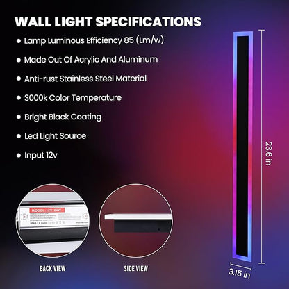 23.6’’ Upgraded Modern RGB Wall Lights – Indoor/Outdoor LED Wall Sconce with Remote & App, Cool/Warm White, Party Mode, IP65 Waterproof & Rustproof – for Home, Business, or Gaming Spaces