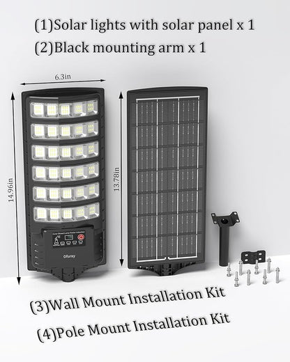 Ofuray Solar Flood Lights Outdoor,5AH High Power Solar Street Security Parking Lot Lights Dusk to Dawn with Motion Sensor 5 Modes,7000k Daylight with Remote Control for Wall,Backyard,Outside OZL-4Pack