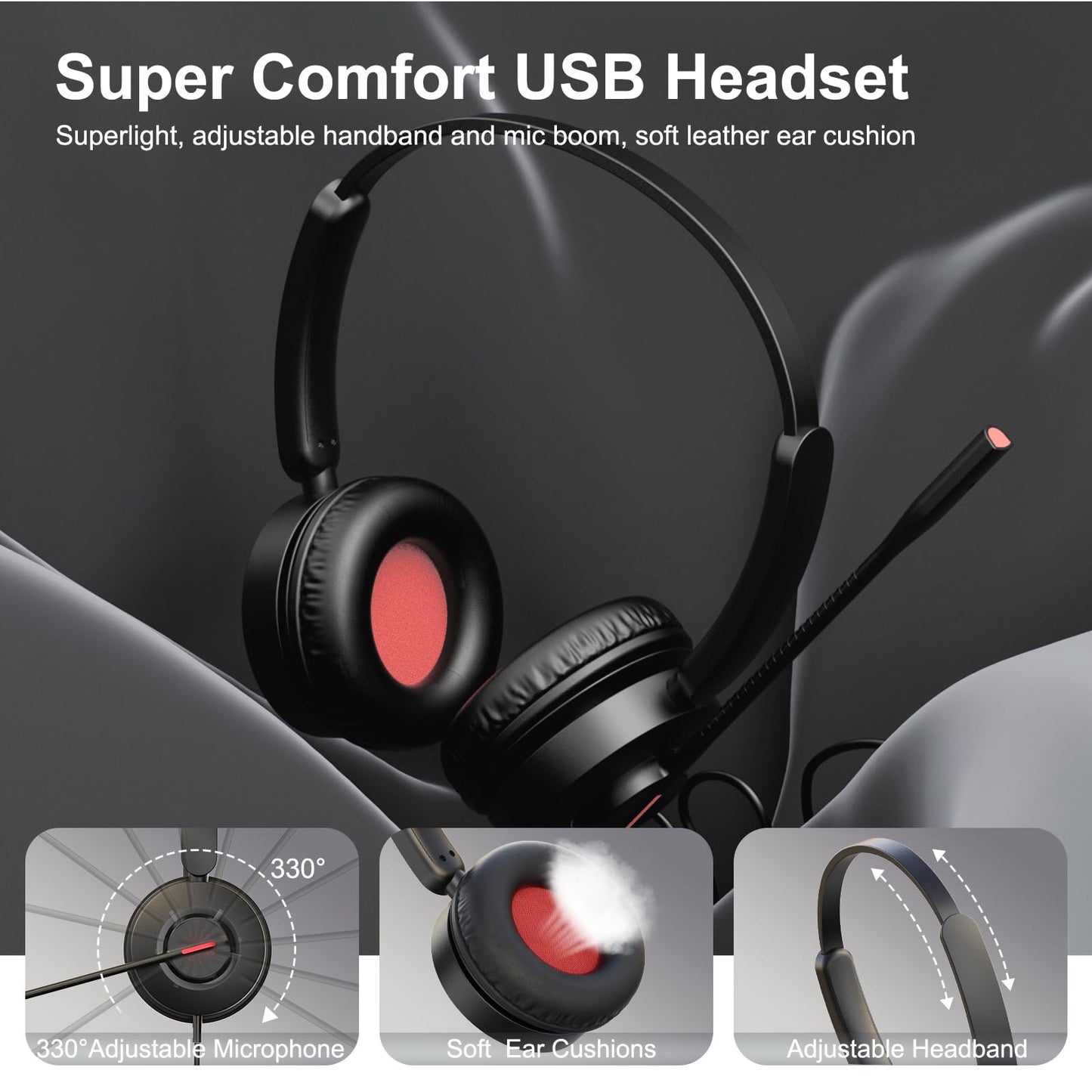 MAIRDI USB Headset with Microphone, 7.1 Surround Sound, USB-A/Type C/3.5mm 3-in-1 Wired Headset with Mic Noise Cancelling & Mute, Computer Headphone for Laptop Home Work Office CallCenter Teams Zoom