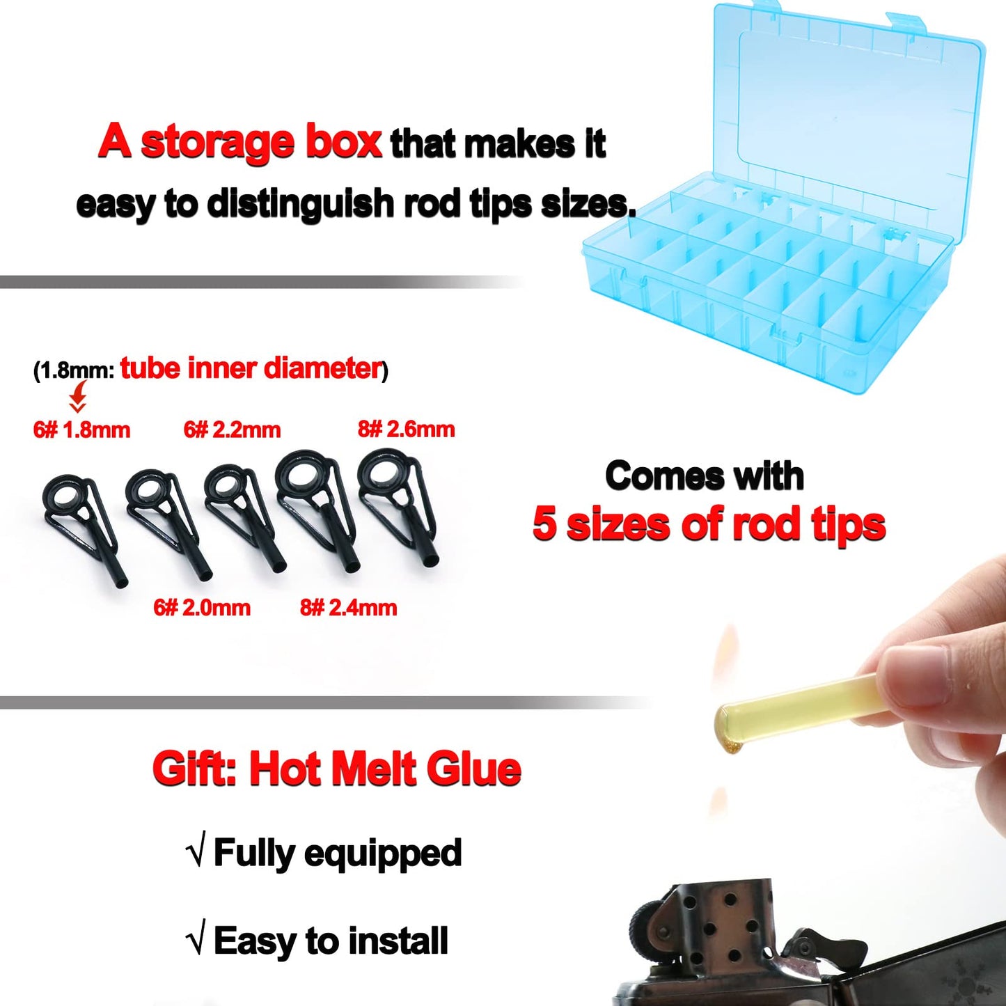 FishTrip Rod Tip Guide Repair Kit, Single Double Leg Ceramic Guides