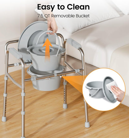 soundfuse 3 in 1 Bedside Commode Toilet for Seniors, Sturdy Dual-Crossbar