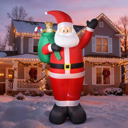 8 FT Christmas Inflatables Outdoor Decorations, Santa Claus with Candy and Gift Bag, LED Lighted Blow Up IP68 Weatherproof Standing Santa Xmas Indoor Outdoor Decor for Yard Garden Lawn Mall Party