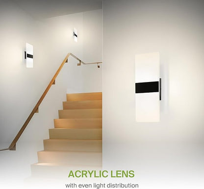 ASD 14 Inch LED Indoor Wall Sconce - Modern Interior 24W 120V 2700K-5000K Adjustable Dimmable Wall Mounted Light Fixtures, Acrylic Glass Wall Lights for Stairway, Hallway - ETL, Matte Black