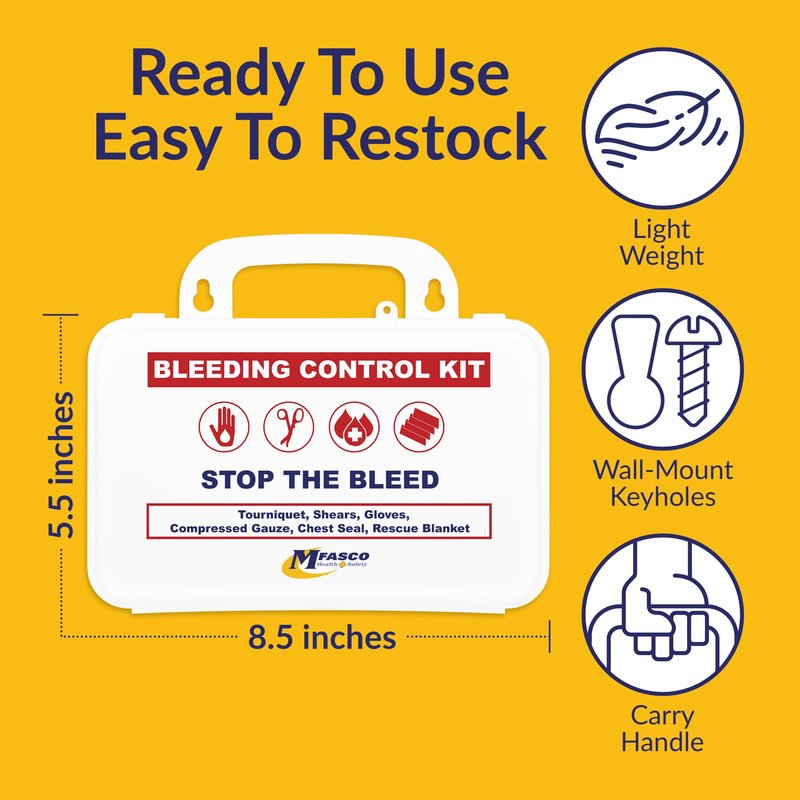MFASCO 10-Piece Stop The Bleed - Bleeding Control Kit, Tourniquet, Compressed Gauze, Chest Seal, Portable, Easy-to-Open Packaging, Packed in A Plastic Kit That Can Be Mounted or Carried