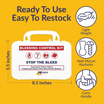 MFASCO 10-Piece Stop The Bleed - Bleeding Control Kit, Tourniquet, Compressed Gauze, Chest Seal, Portable, Easy-to-Open Packaging, Packed in A Plastic Kit That Can Be Mounted or Carried
