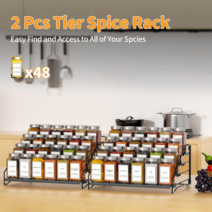 4 Tier Spice Rack for Cabinet, Spice Rack Organizer, Depth Adjustable Spice Holder for Countertop, Cupboard, Pantry, Seasoning Shelf, Metal, Black (1 Pack)