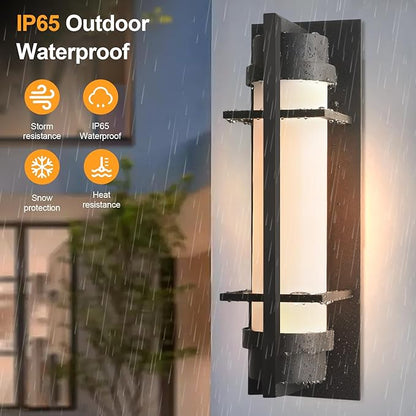 ALVIME 20 inch Large Outdoor Wall Sconce, Exterior Lighting Fixtures, Waterproof Modern Outdoor Wall Light, Black Outside Sconce Lights for House, Entryway, Patio, Garage, E26 Base&Etched Opal Glass