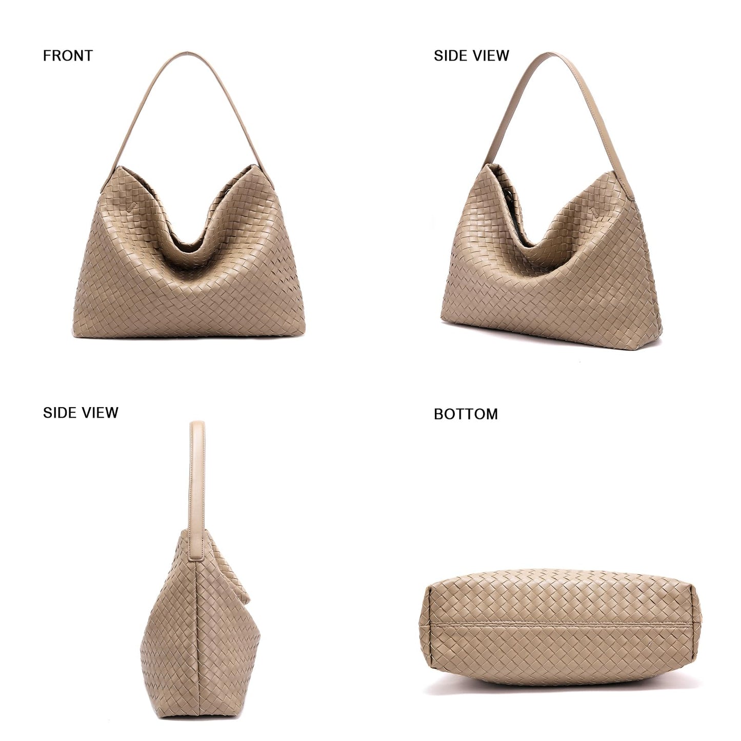 Woven Tote Womens Shoulder Handbags: Vegan Leather Crossbody Bag - Elegant Satchel Purse for Travel - Daily Bucket Bags (Khaki)