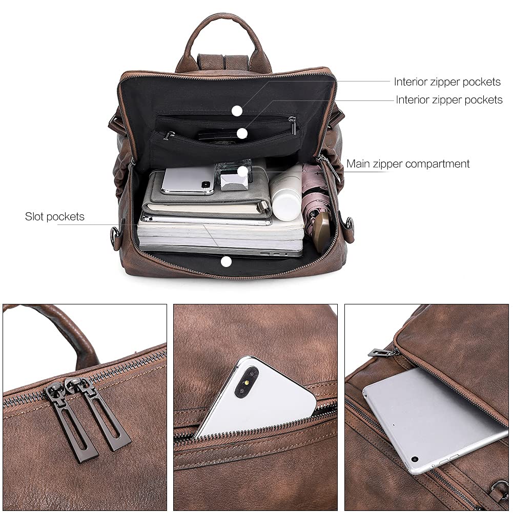 CLUCI Backpack Purse for Women Large Leather Travel Backpack Work Fashion Ladies Casual Daypack with Tassel Two-Tone Coffee