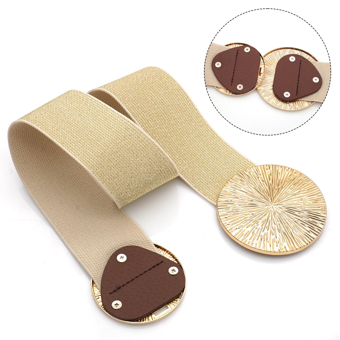 BAOKELAN Women Wide Stretchy Waist Belts Elastic Cinch Belt for Dresses Bling Beige Gold 65CM