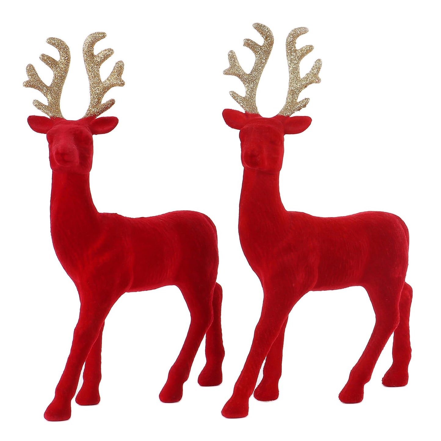 Season 2 Season Christmas Reindeer Tabletop 2 Set 12.5" H Red Flocking Standing Deer Decorations, Indoor Decorative Ornaments for Kitchen Mantle Shelf Office Home Décor