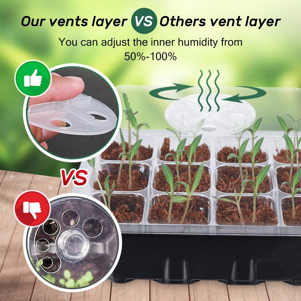Bonviee 5-Pack Seed Starter Tray Seedling Kits,Plant Starter Kit with Adjustable Humidity Dome and Base Indoor Greenhouse Mini Propagator for Seeds Growing Starting (12 Cells per Tray,Black)