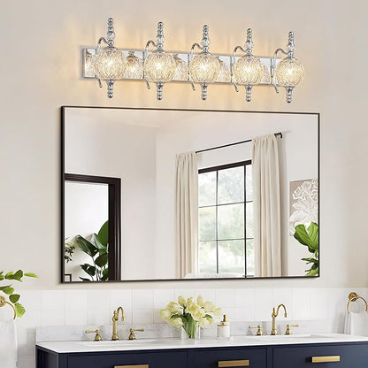 Modern Crystal Bathroom Vanity Lights Fixtures Over Mirror Chrome Vintage 5-Lights 36 Inch Bathroom Light Fixtures Glass Crystal Vanity Lights