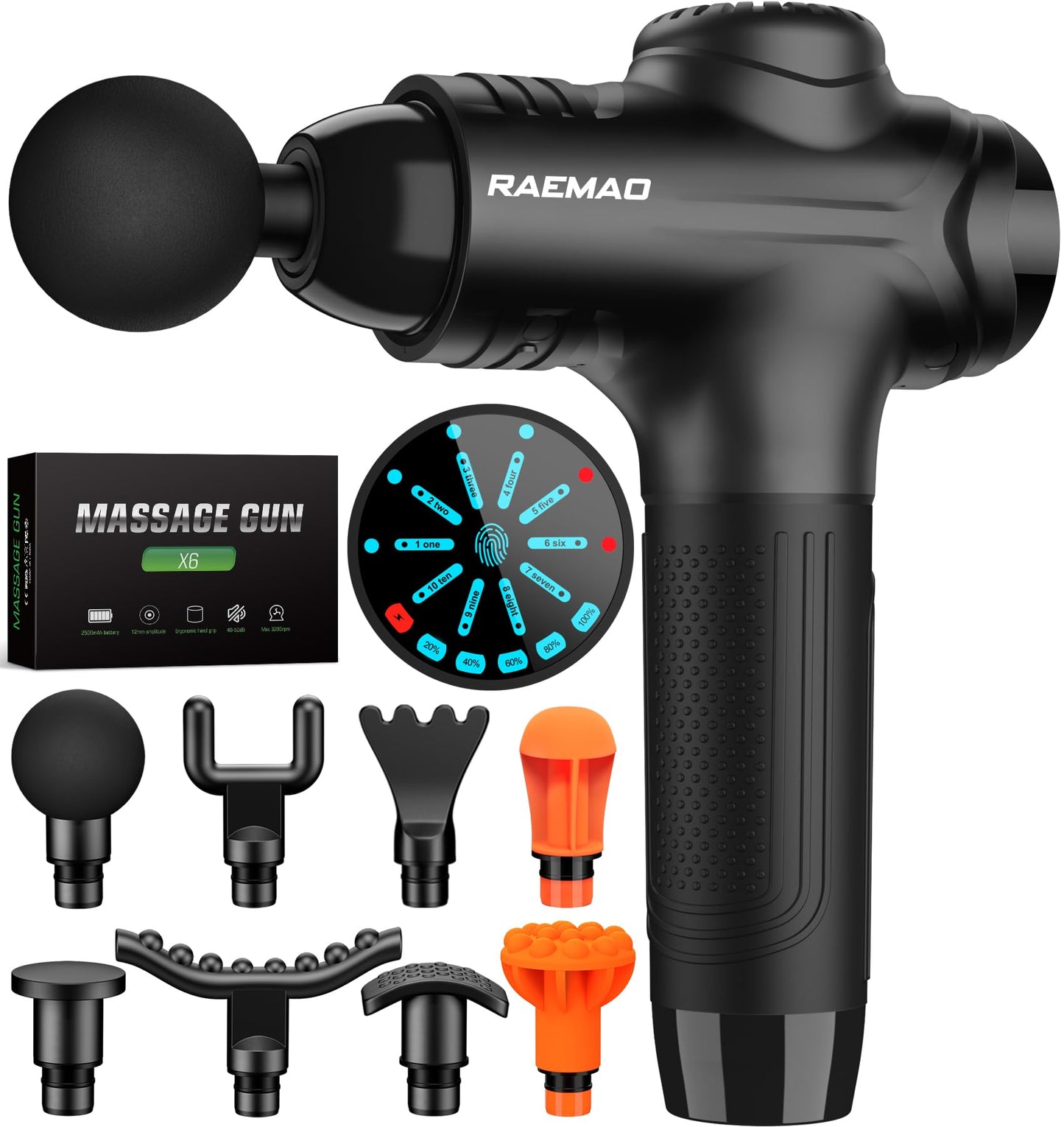 RAEMAO Massage Gun, Handheld Electric Deep Tissue Muscle Massager for Athletes for Pain Relief Attaching 8 Replacement Heads, Percussion Massager with 10 Speeds, Father's Day Gifts, Carbon