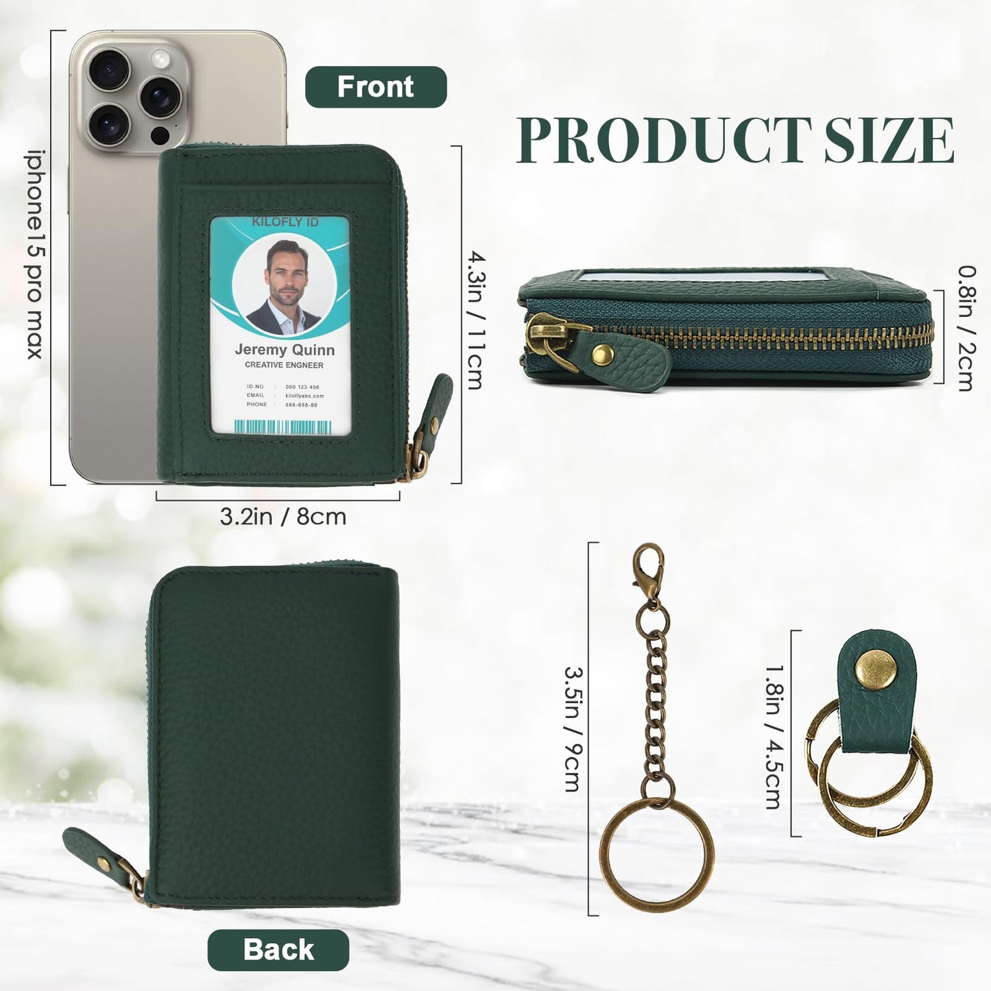 kilofly Genuine Leather Card Slot ID Holder Wallet + Keychain Cable Organizer