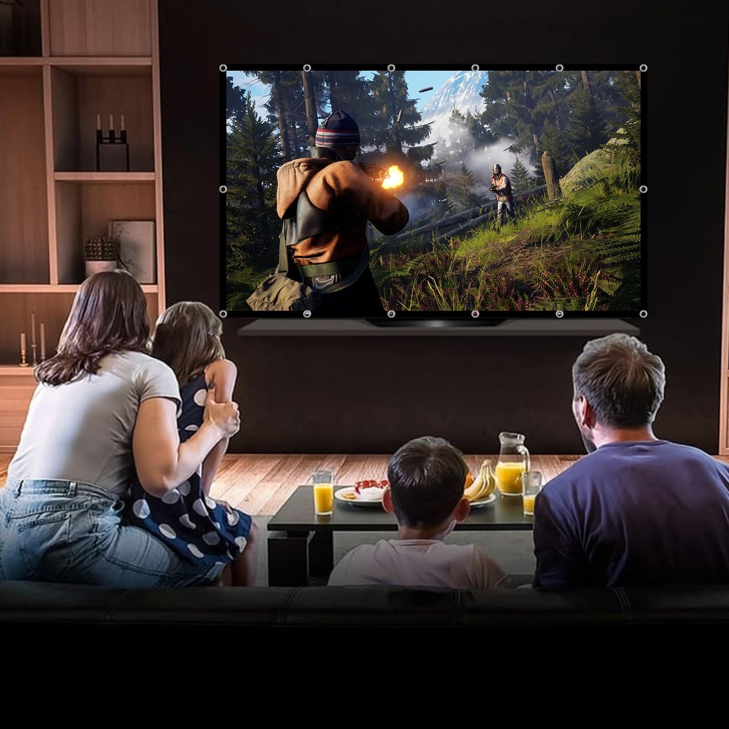 Projector Screen TOWOND 150 inch Projection Screen Indoor Outdoor Washable Anti-Crease 16:9 HD Rear Front Movies Screen for Home Theater Office
