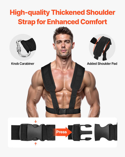 VEVOR Weight Sled, Steel Power Sled, Fitness Strength Training Pull Push Running Sled, Fitness Workout Sled Push Gym Equipment, Steel Power Sled with Harness, Compatible 1/2 in Weight Plates, Black