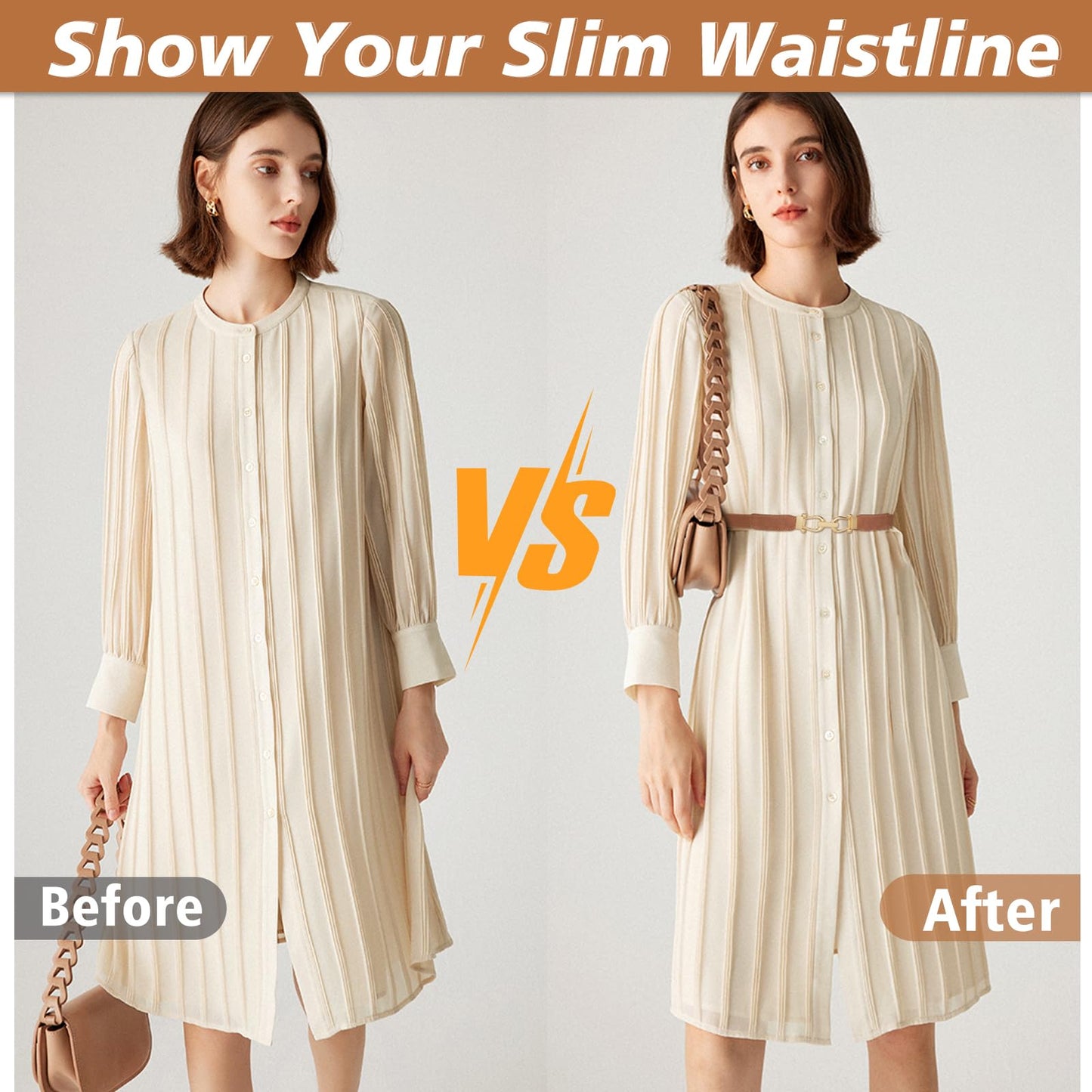 JASGOOD Women Skinny Elastic Stretch Belts for Dresses Retro Ladies Waist Gold Buckle Thin Belts 3 Pack, Brown+Black+Beige