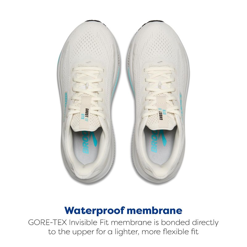 Brooks Women’s Ghost 17 GTX Waterproof Supportive Running & Walking Shoe - Coconut/Oyster/Blue - 11 Medium