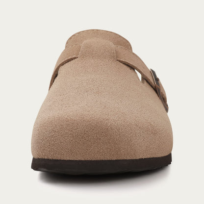 KIDMI Women's Genuine Suede Clogs Cork Footbed Sandals Leather Mules Potato Shoes with Arch Support Taupe 40 (Size 8.5)