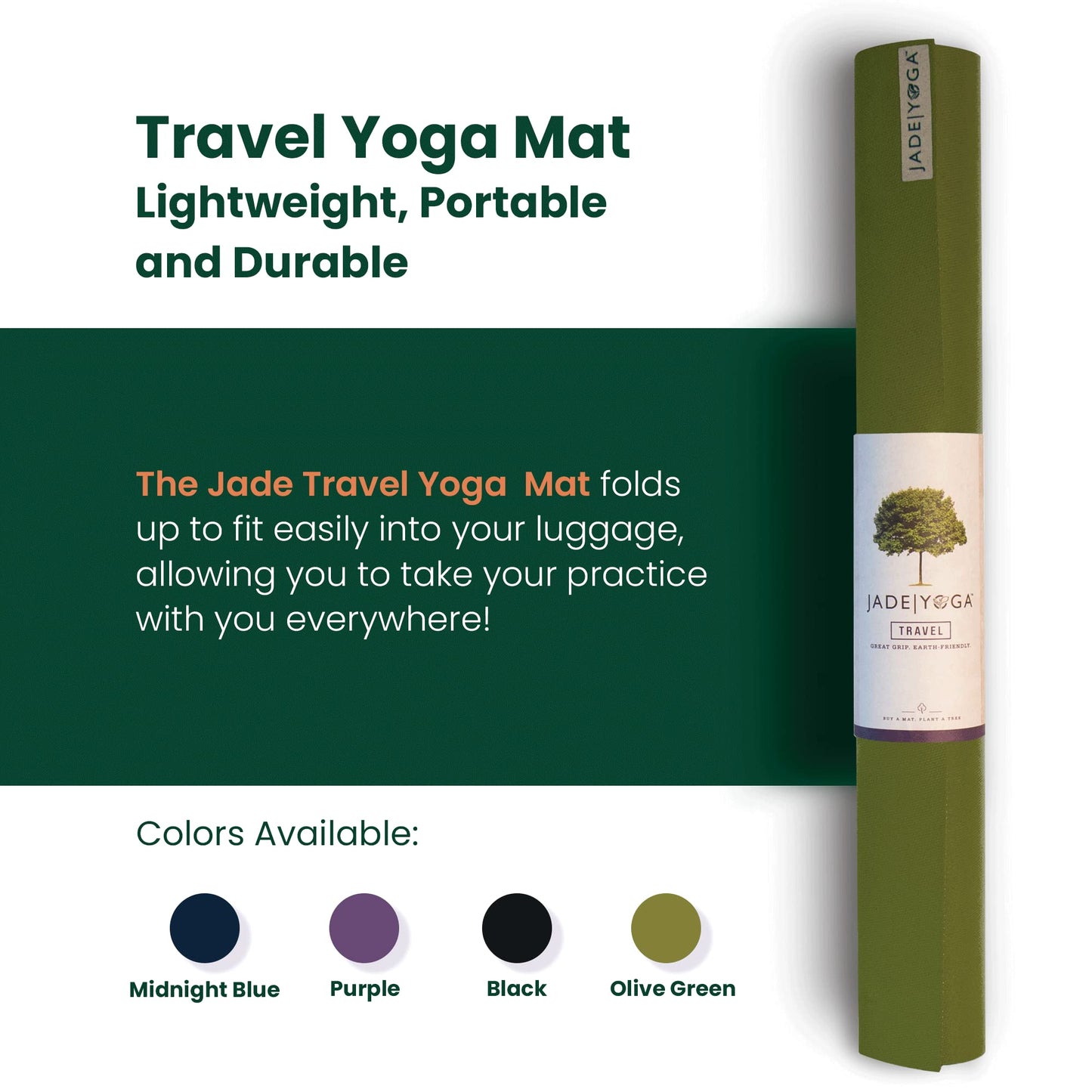 JadeYoga Travel Yoga Mat - Packable, Lightweight, and Portable Yoga Mat - Non-Slip Natural Rubber Mat for Women & Men - Great for Yoga, Home, Gym, Pilates, Fitness, and Stretching