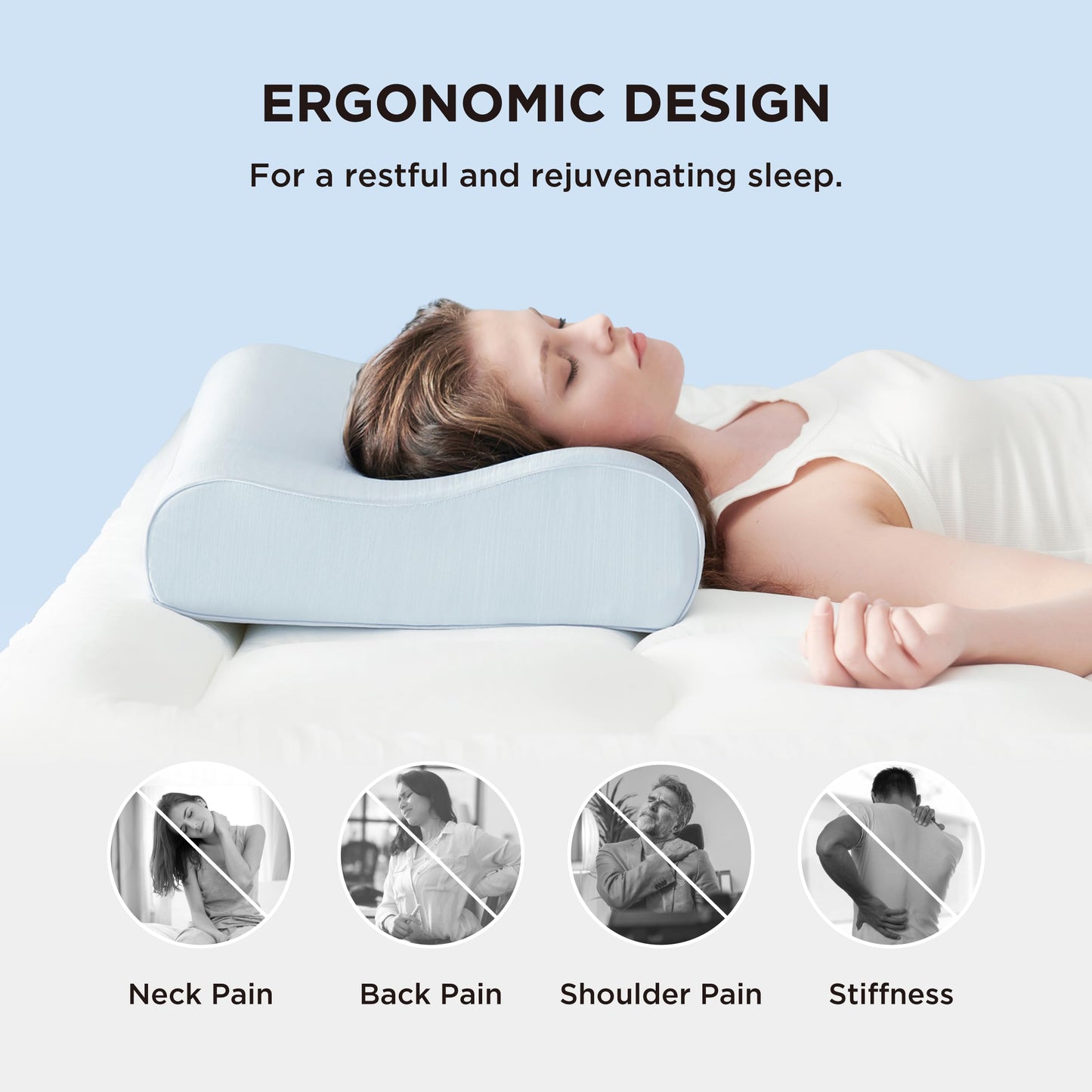 Bedsure Cervical Neck Support Pillow for Sleeping, Ergonomic Odorless Memory Foam Cervical Contour Orthopedic Pillow for Neck Pain Relief, for Side, Back, Stomach Sleeper