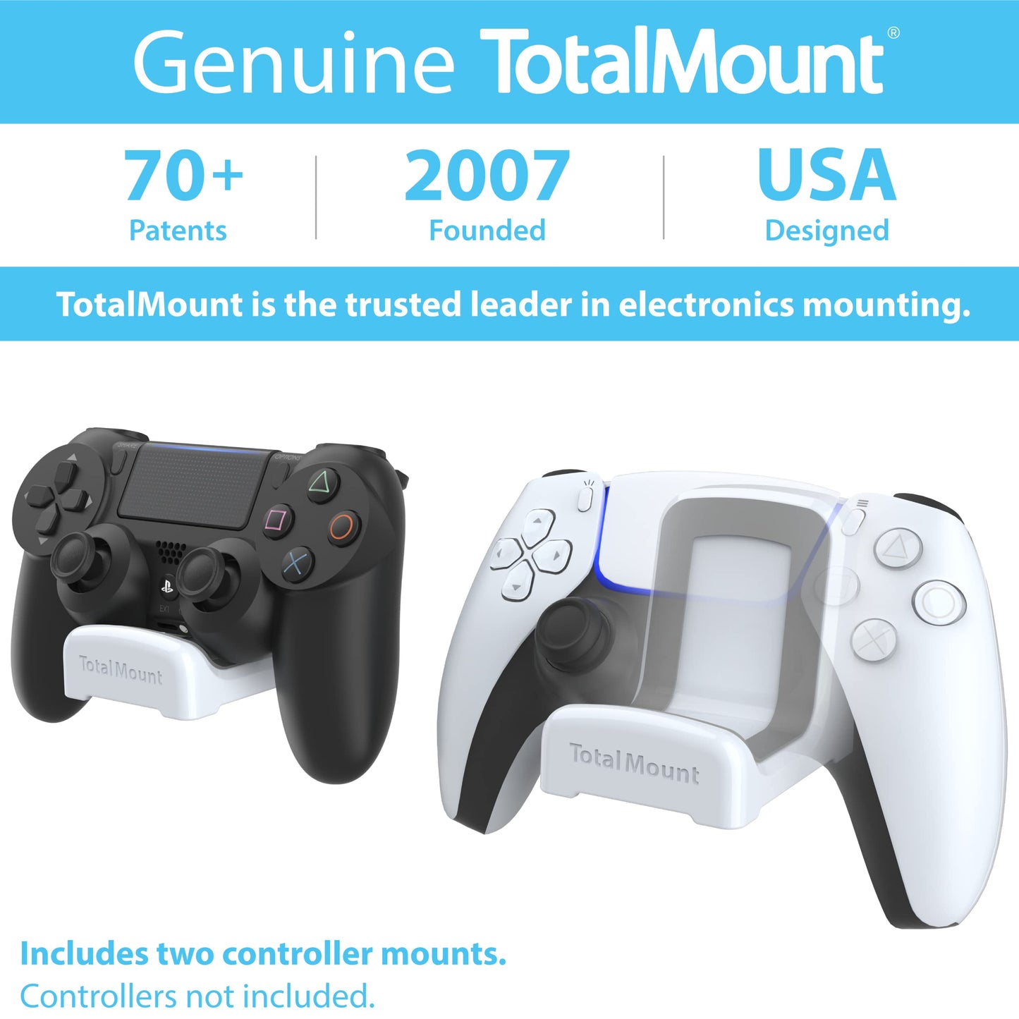 TotalMount Holders for PS5 Controllers – Premium Mounts Will Not Damage Your Wall with Screws or Permanent Adhesive (Wall Stands for PlayStation Controllers – Two Pack)