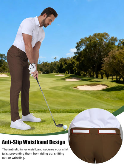 SPOSULEI Men's Golf Pants Lightweight Quick Dry Dress Business Pants with 4 Pockets Stretch Chino Slacks Pants Brown 30Wx30L
