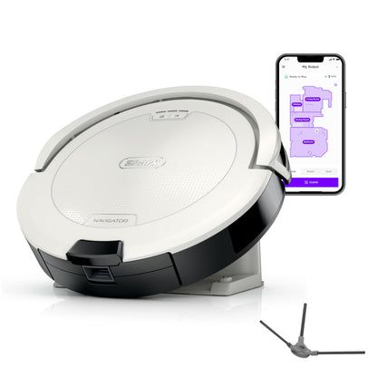 Shark Navigator Robot Vacuum with Bagless 30-Day Capacity Self-Empty Base, Powerful Suction, SmartPath Navigation, Self-Cleaning Brushroll, for Carpets & Hard Floors, White, AV2110S