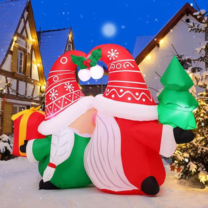 GOOSH 5FT Christmas Gnome Inflatables Outdoor Decorations,Blow Up Couple Gnomes with LED Lights,Xmas Gnome Inflatables for Yard Lawn Garden Holiday Decor