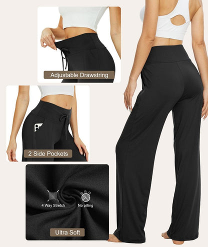 TNNZEET Women's Wide Leg Pants with Pockets - Casual Loose Yoga Trouser Pants Sweatpants Palazzo Lounge Pajama Pants