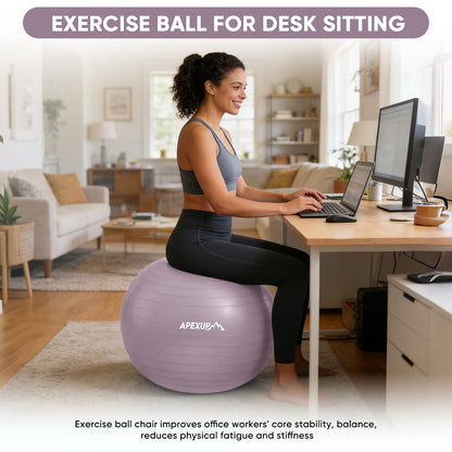 APEXUP Yoga Ball, 660 lbs Anti-Burst Exercise Ball with Pump, 5 Sizes (S (15"~18") 45cm, Mauve)